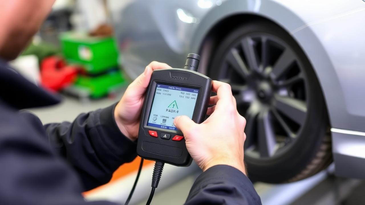 Mechanic using a scan tool to command a forced DPF regeneration on a diesel car